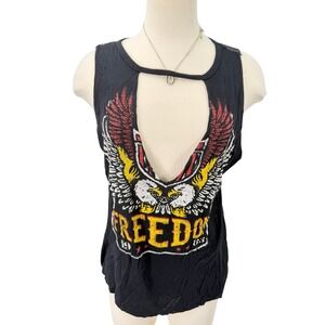 Glitz Tank Top Womens M Black Freedom Eagle Graphic Mesh Back Cutout Edgy